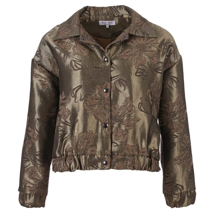 Enjoy Bomber jasje gouden bloem Licht Taupe